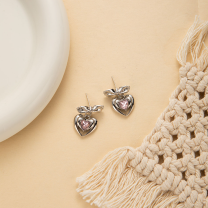 Σκουλαρίκια ΄΄💖 Bow Heart Charm΄΄