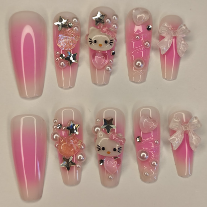 ''Hello Kitty Charm Nails 🎀🐾''